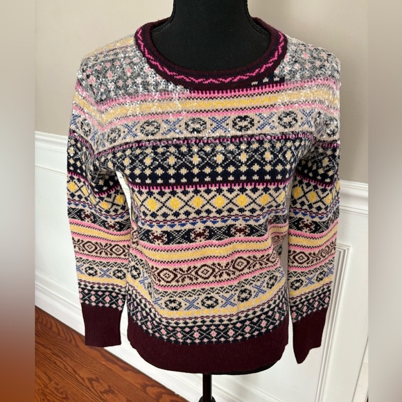 J. Crew sequin fair isle Lambs Wool sweater size XS - Picture 2 of 11